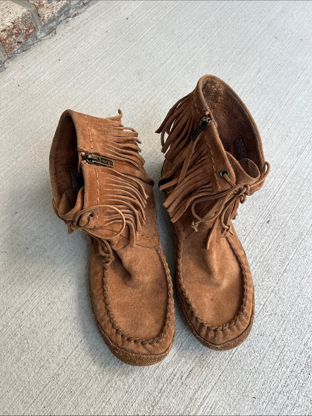 UGG Brown Suede Fringe Moccasin Ankle Boots Size 8